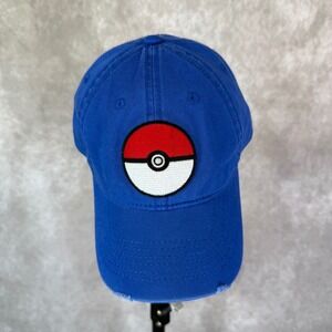 Pokémon Baseball Cap Men OSFM Blue Solid Pokéball Embroidered Distressed Hat